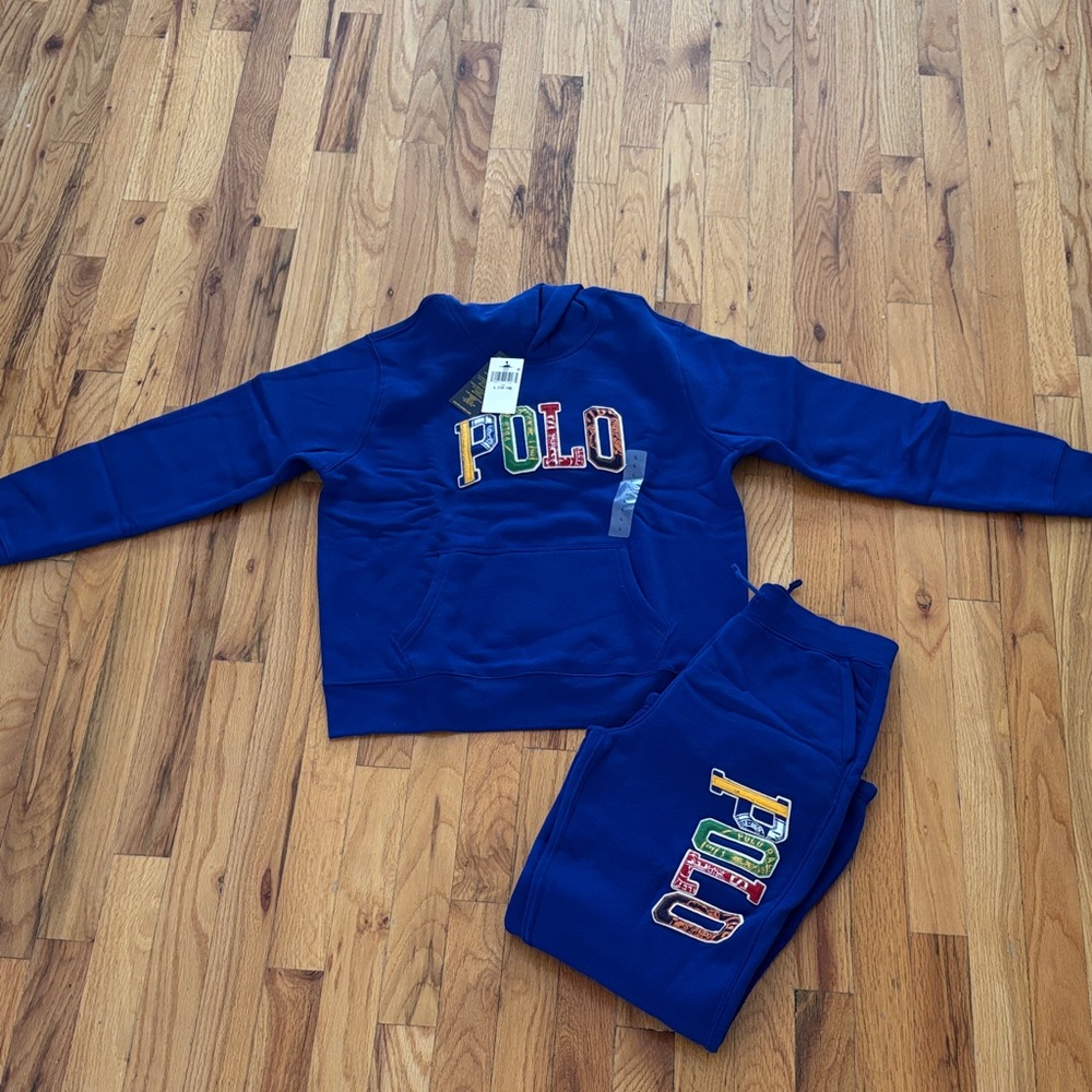 Ralph Lauren Blue Hoodie with Multicolor Logo